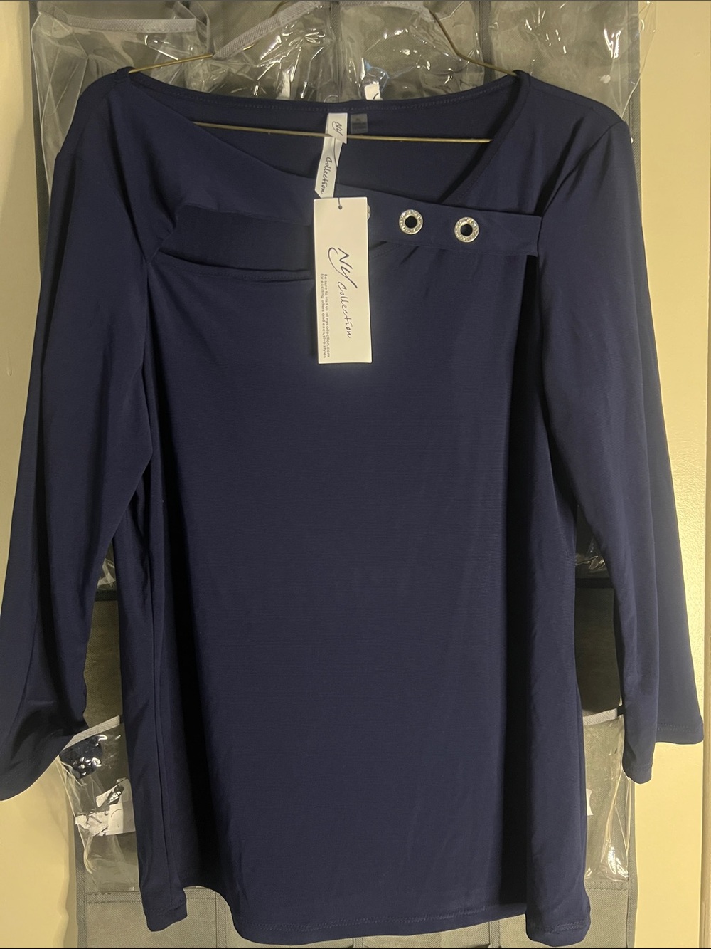 NY Collection Navy Top with Grommet Detail